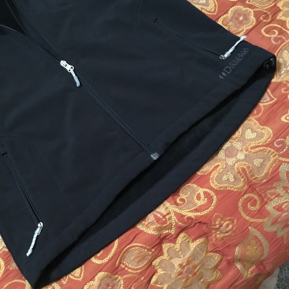 Women’s Double Diamond BLACK SKI jacket hooded Sherpa Lined Full Zip Softshell - Picture 8 of 16